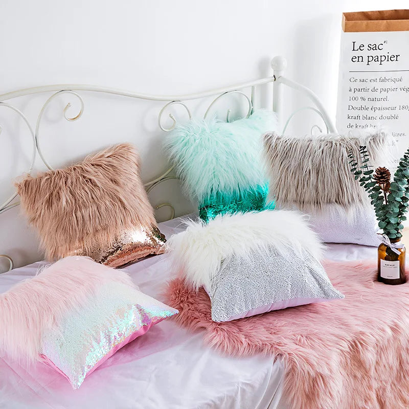 Luxury Sequin Fur Cushion Cover