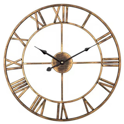 Large Roman Numerals Wall Clock with Retro Round Metal Iron Frame