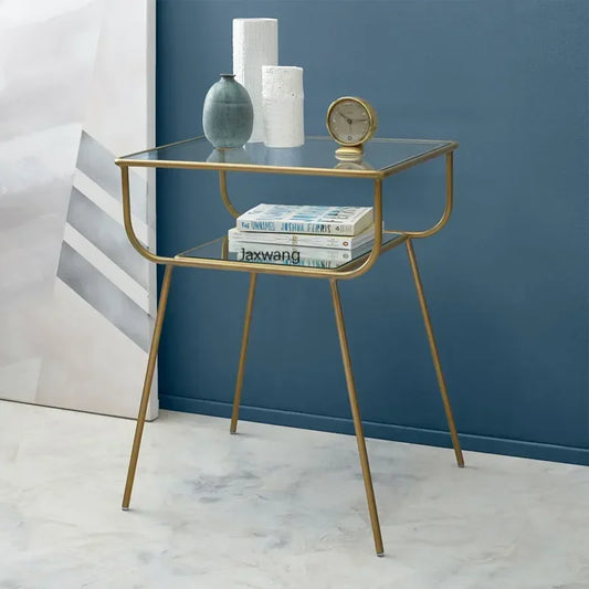 Wrought Iron Glass Creative Bedside Table Corner Storage